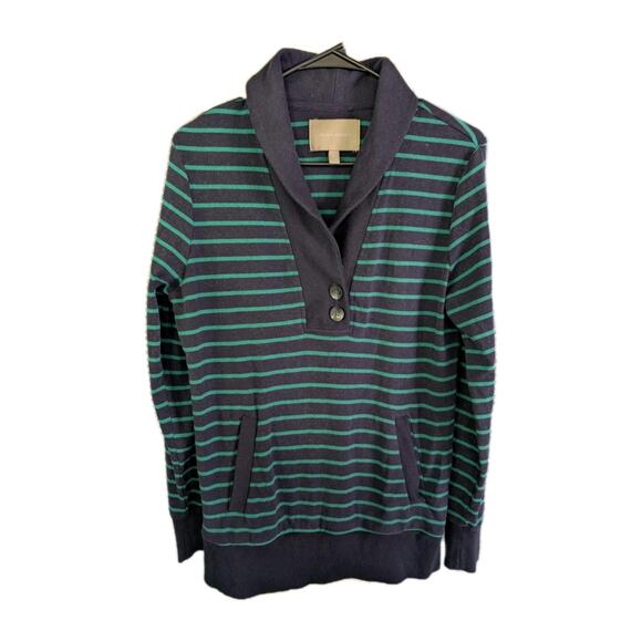 Banana Republic Women’s Pullover Sweater Shawl Collar Size M Blue Green Striped - Picture 1 of 7